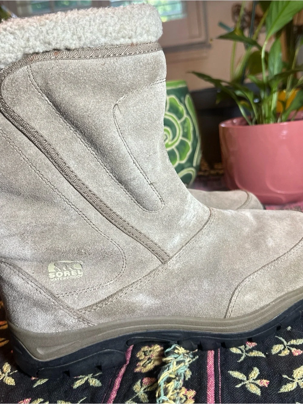 Sorel Waterfall Women Winter Snow Boot Tan Suede Fleece Lined Thinsulate size 11